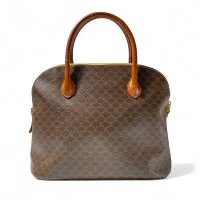 CELINE Macadam Pattern Handbag Brown Leather Vintage Tote Purse