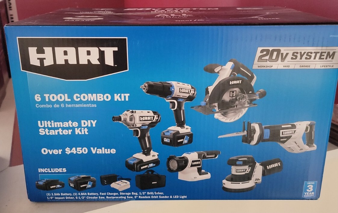 HART (HPCK602B) 20-volt Cordless 6-tool Combo Kit w/ Battery - New