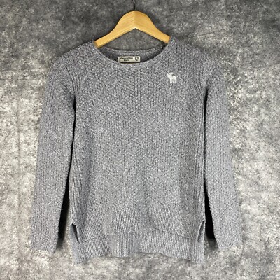 Abercrombie Kids Sweater Girls 9 10 Gray Knit Pullover Embroidered