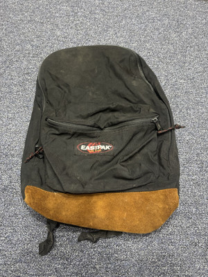Vintage 90s Y2K Eastpak Made In USA Black Backpack Bag Brown Suede