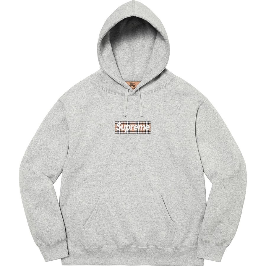 Supreme X Burberry Box Logo Heather Grey Hoodie Sz M Brand New
