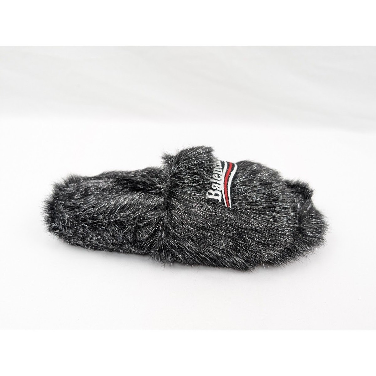 Balenciaga Furry Slide Metallic in Black/Silver/White/Red BNWB 36