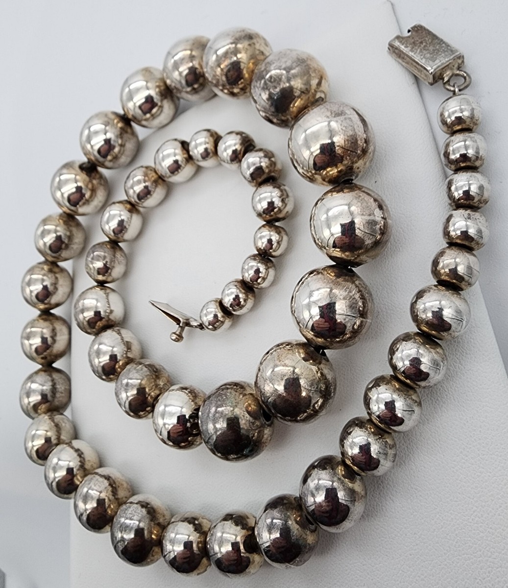 Sterling Silver 925 Mexico Taxco Graduated Bead Box Clasp 26