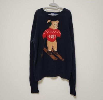 90s Vintage POLO Ralph Lauren POLO BEAR NAVY Nordic Bear Hand Knit