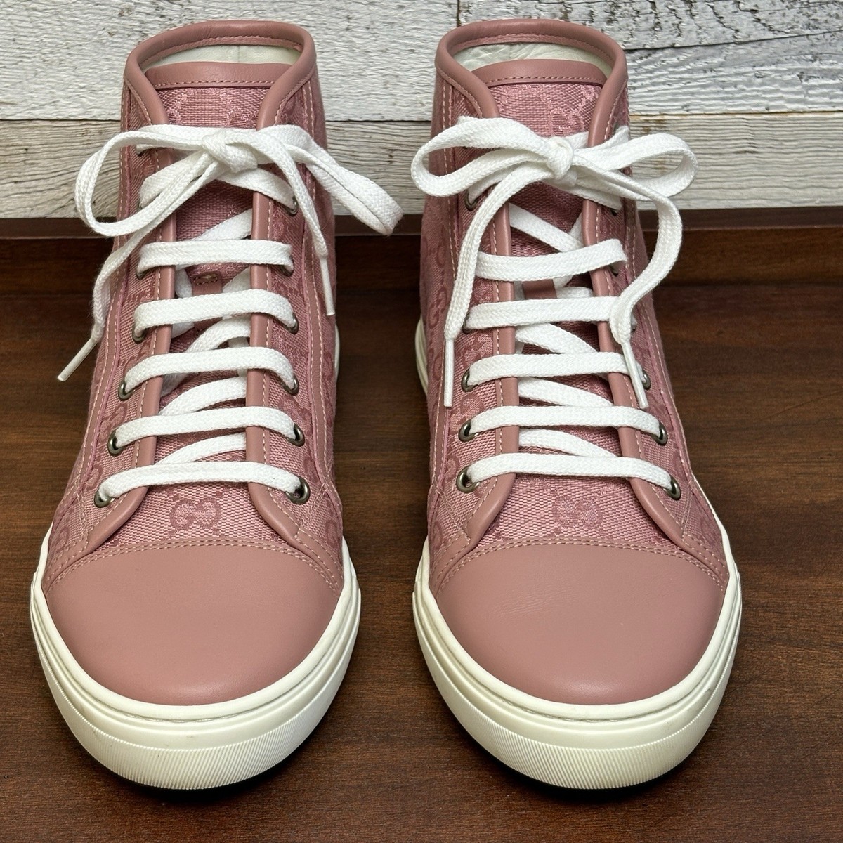 Gucci Pink GG Logo Canvas Sneakers Size 39 US 6 High Top 426186