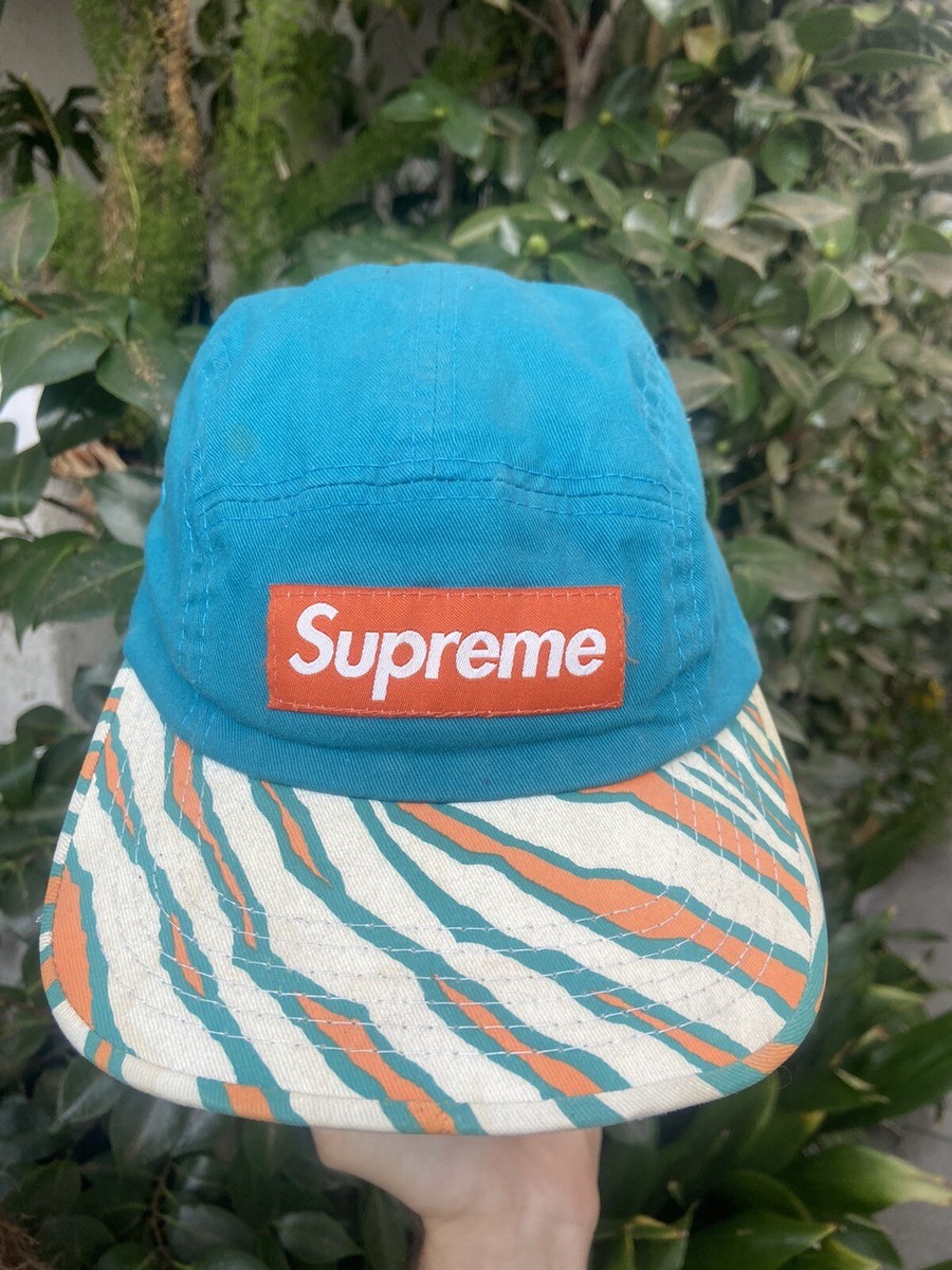Supreme 2007 5-Panel Striped Brim Caps Zebra Pattern Orange Blue