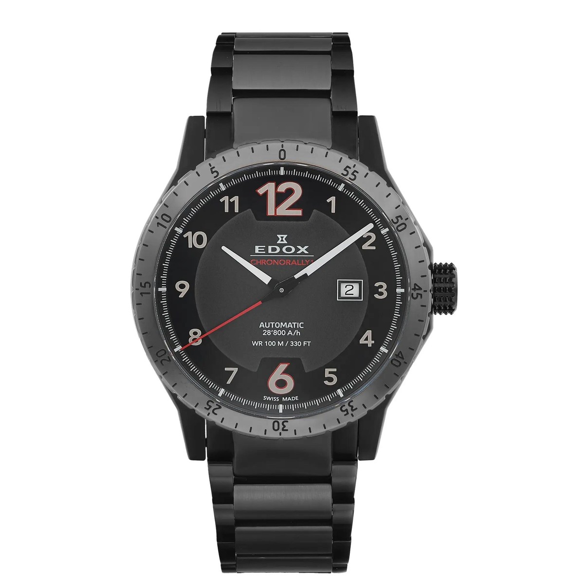 Edox Chronorally 1 Steel 45mm Black Dial Automatic Mens Watch