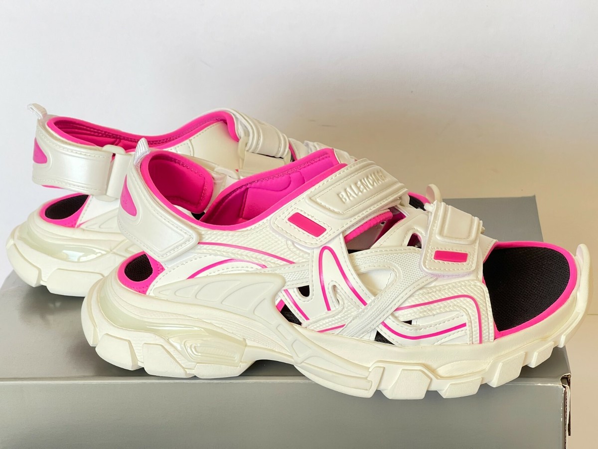 New Balenciaga Track Grip Straps Sport Sandals White Pink US 10