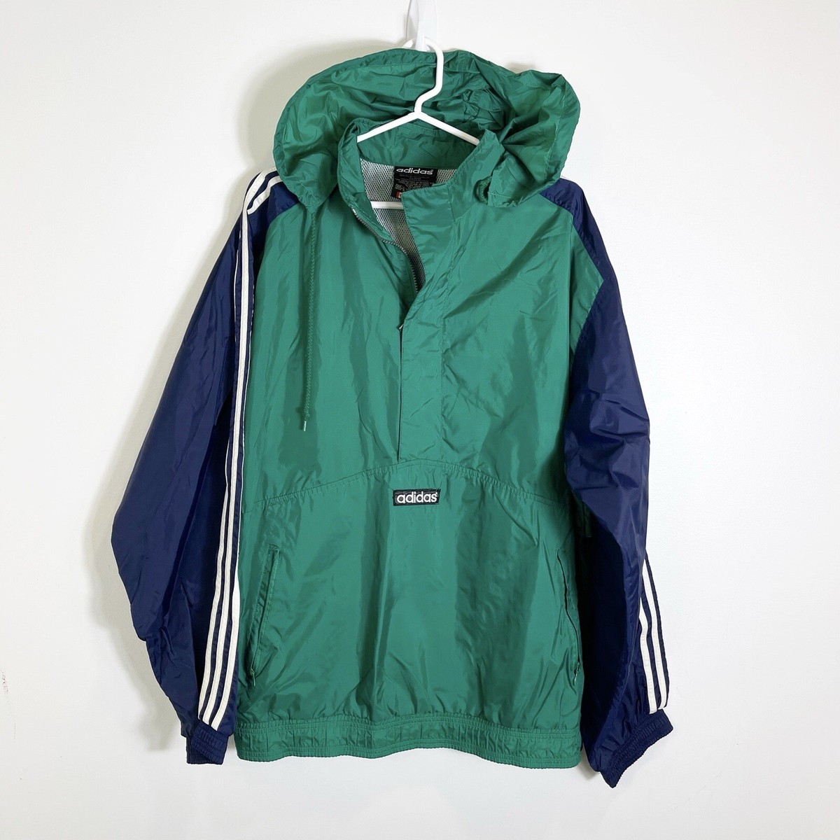 Vintage Adidas Pullover 1/4 Zip Windbreaker Jacket Blue Green Mens