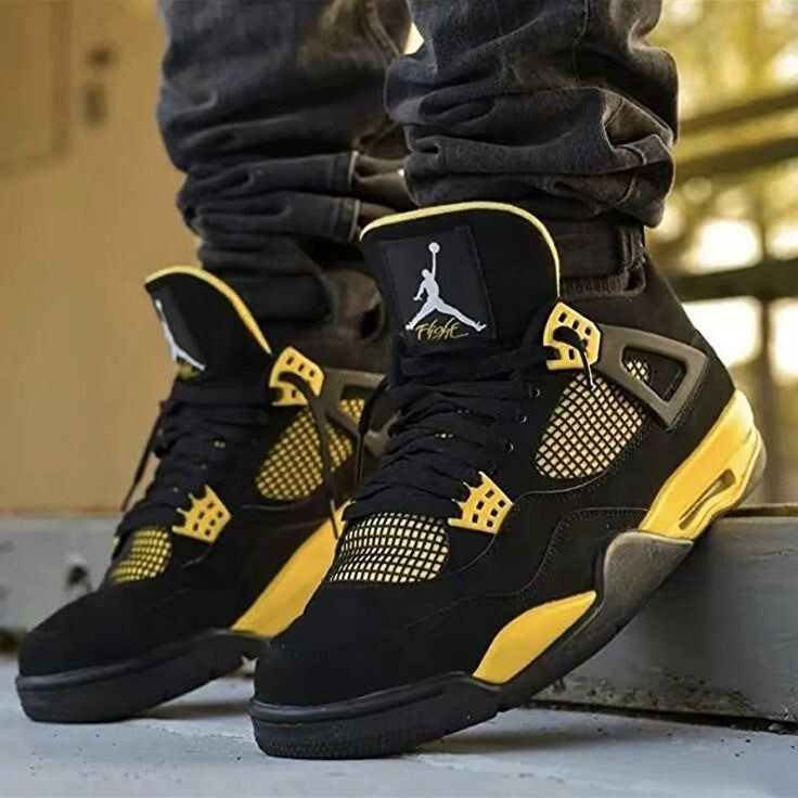 AUTHENTIC Air Jordan 4 Retro Thunder Black & Tour Yellow Sneakers