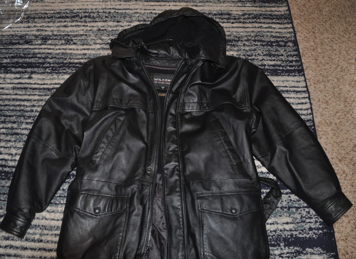 Vintage Wilson's Leather Coat Mens Black Thinsulate Parka Jacket