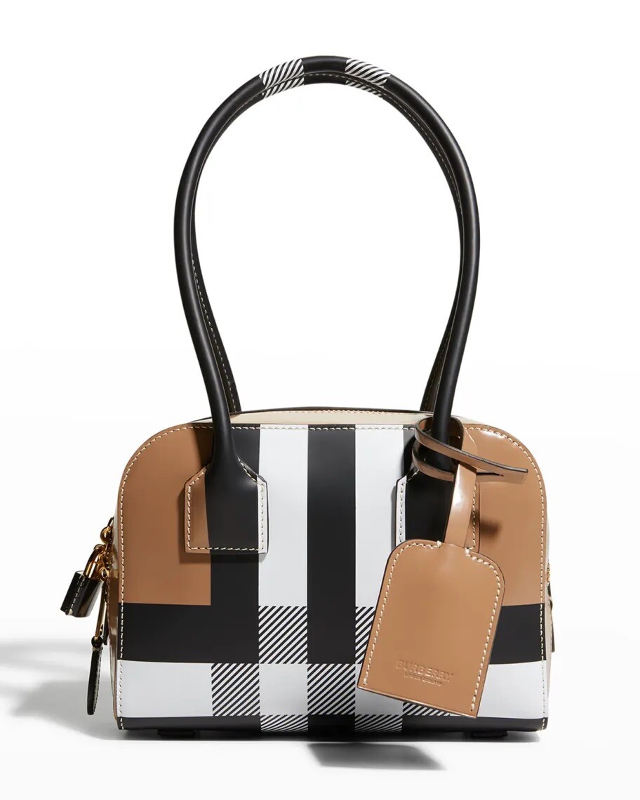 New Burberry Mini Half Cube Check Top Handle Satchel Bag Camel | eBay