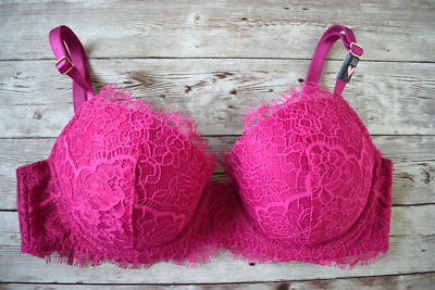 Victoria's Secret 32C *DREAM ANGELS* LINED DEMI LACE BRA *Magenta