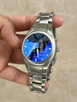 Rare y2k 00s FOSSIL Big Tic JR-8096 Blue Quartz Animated Watch
