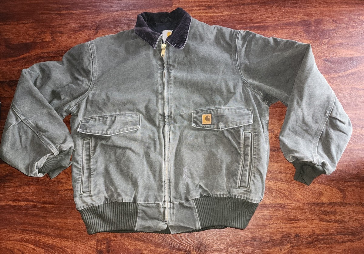 VTG CARHARTT J165 MOS QUILTED FLEECE LINED DUCK BOMBER JACKET