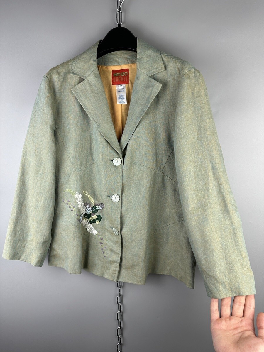 Vintage Rare Kenzo Jungle Linen Woven Embroidered Floral Blazer