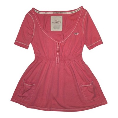 VINTAGE Hollister Short Sleeve Babydoll Henley V-neck Solid Pink