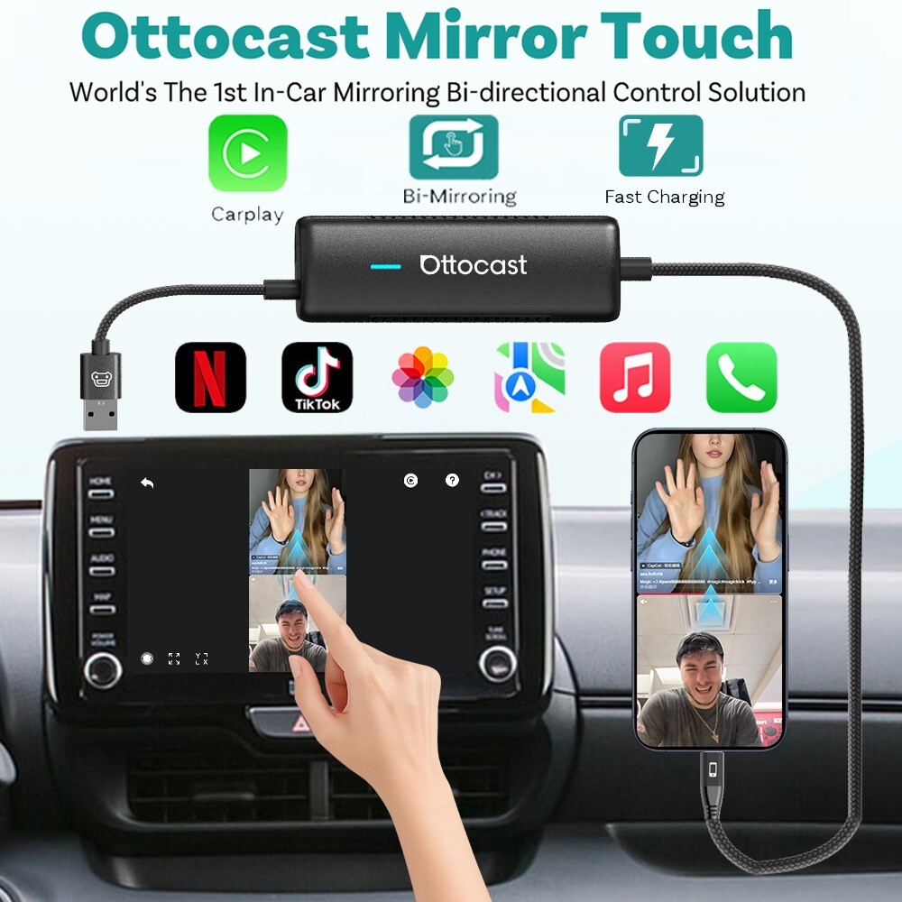 Ottocast Mirror Touch Wireless CarPlay Adapter Bidirectional