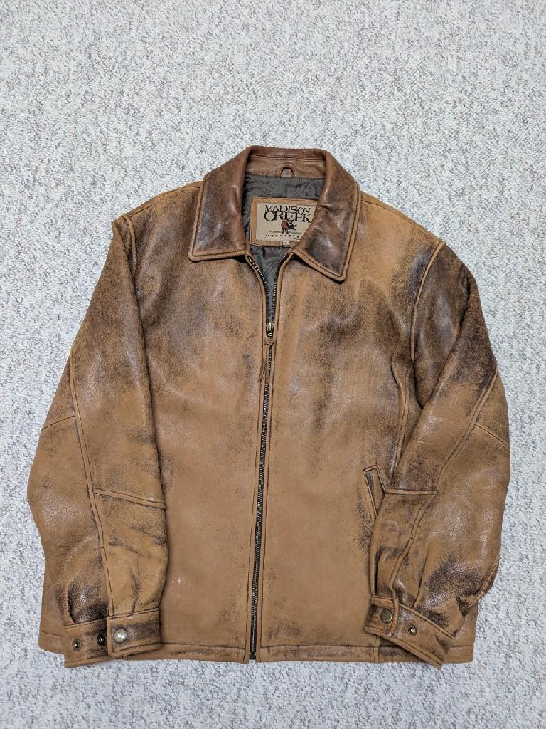 vintage 1990s leather jacket XL patina SHEEPSKIN motorcycle BOMBER