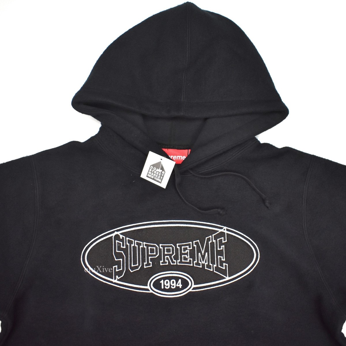 NWT Supreme Men's Black Reverse Fleece Logo Embroidered Hoodie