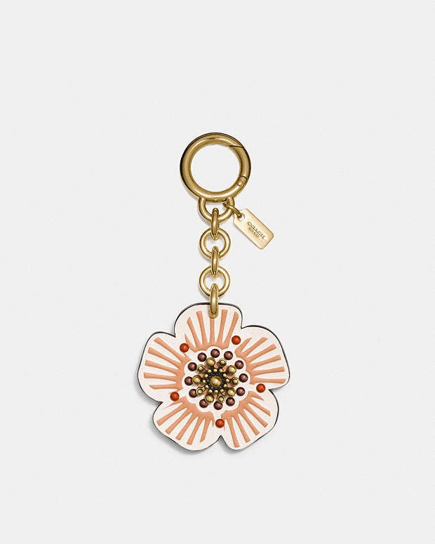 COACH Tea Rose Leather Key Fob Bag Charm Keychain Chalk | eBay