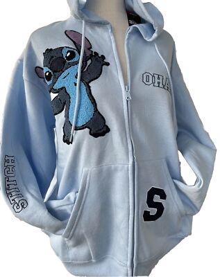 Disney Stitch Hoodie XL Zip Licensed Ohana Embroidered Patches