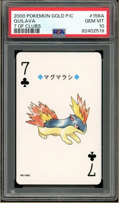 Pokémon - Quilava 7 of Clubs, Gold Ho-oh Back Poker Deck #156A PSA