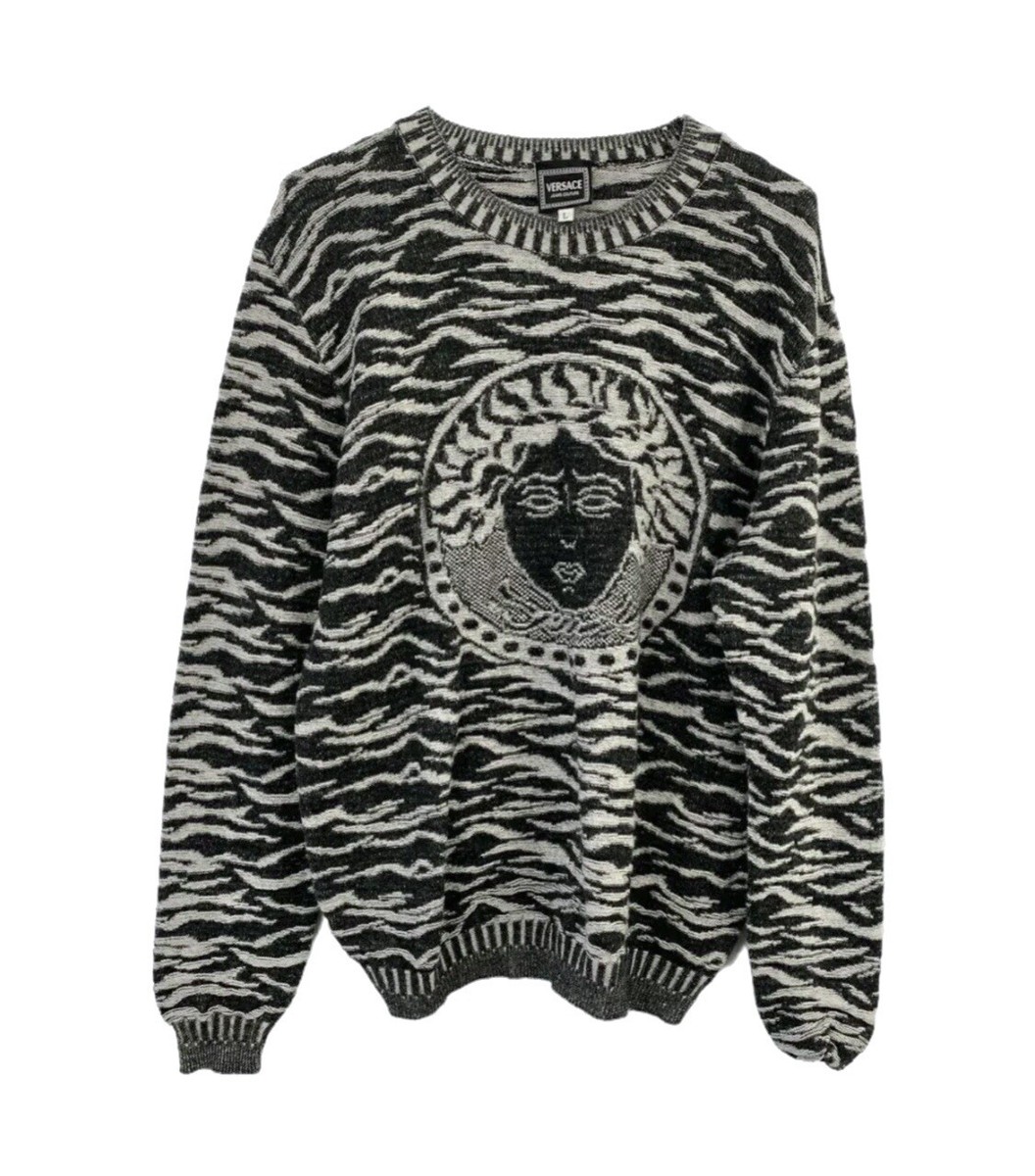 Authentic VERSACE JEANS COUTURE Grey Black Zebra Medusa Face Knit