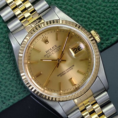 Rolex Datejust 16233 Two-Tone 18KY & Steel Champagne Index Watch