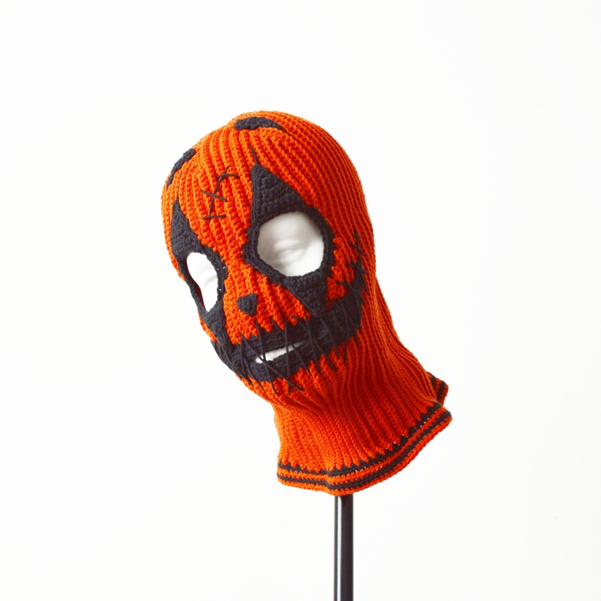 Knit creepy orange balaclava ski mask baddie gang Custom crochet