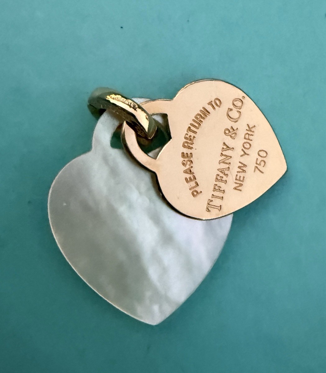 Return To Tiffany Co 18k Gold Mother Pearl Double Heart Tag