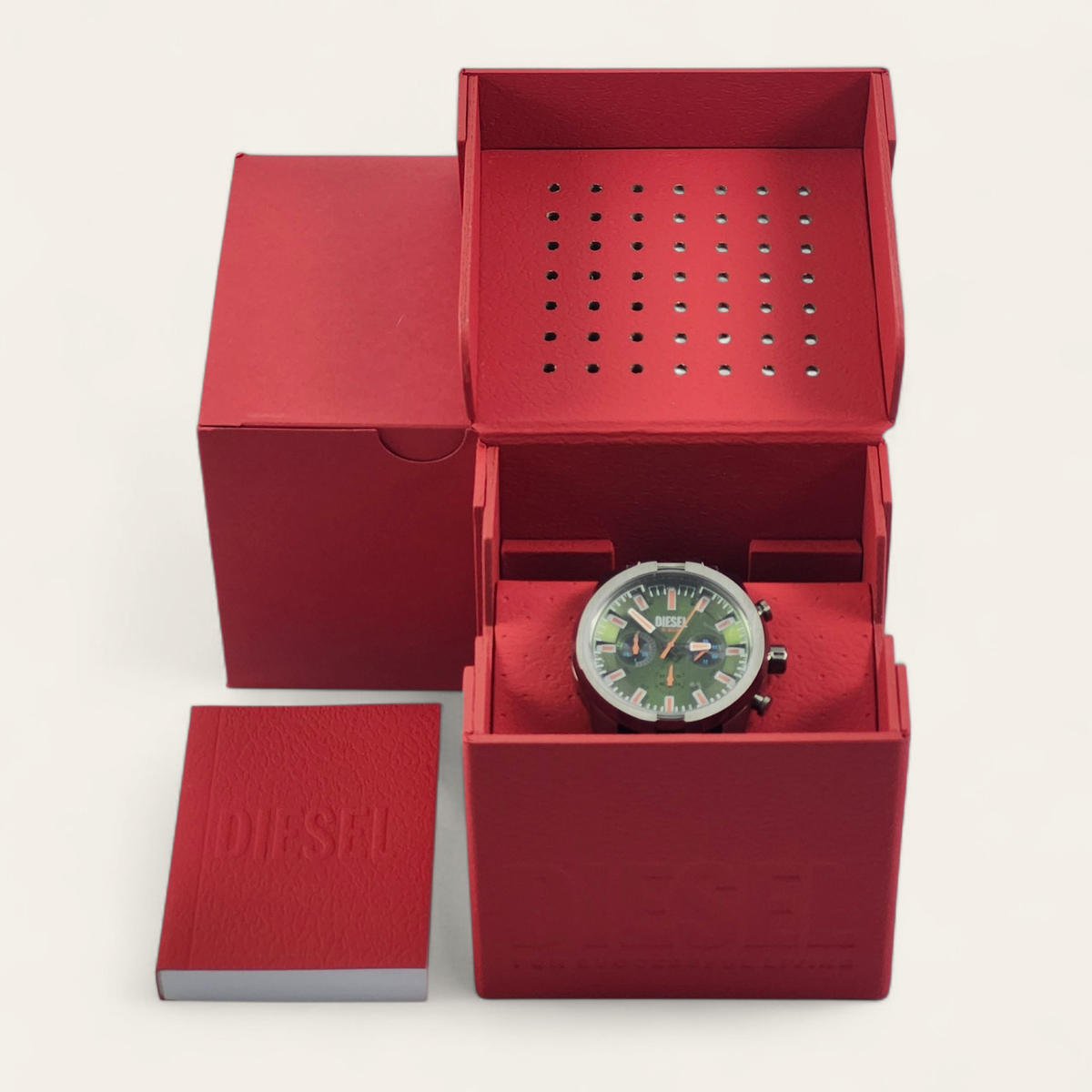 NEW Diesel Men's Split Gunmetal Green & Silver Chronograph Watch