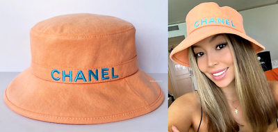 21S CHANEL ORANGE BLUE DENIM BUCKET CLOCHE HAT S | eBay