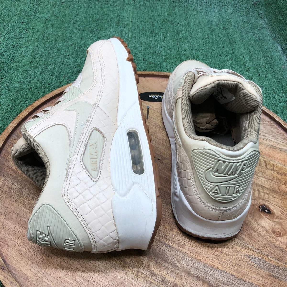 Nike Women Air Max 90 Premium Oatmeal Croc Print Leather Beige Tan
