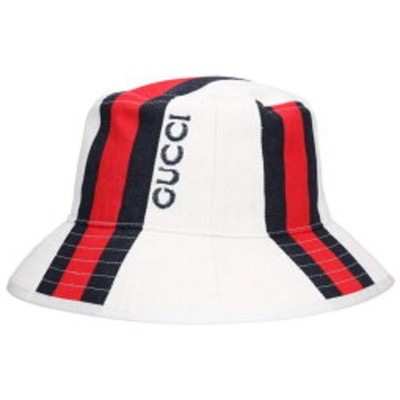 GUCCI 788561 White Stripe Bucket Hat Size M Luxury Designer Logo