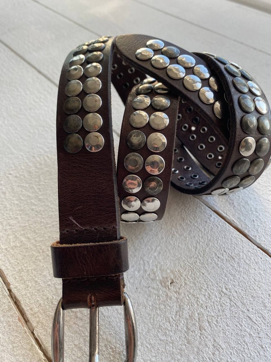90s Rhinestones Punk y2k Opium Avant Garde Brown Leather Belt OS