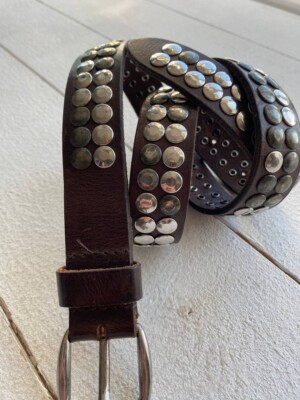 90s Rhinestones Punk y2k Opium Avant Garde Brown Leather Belt OS