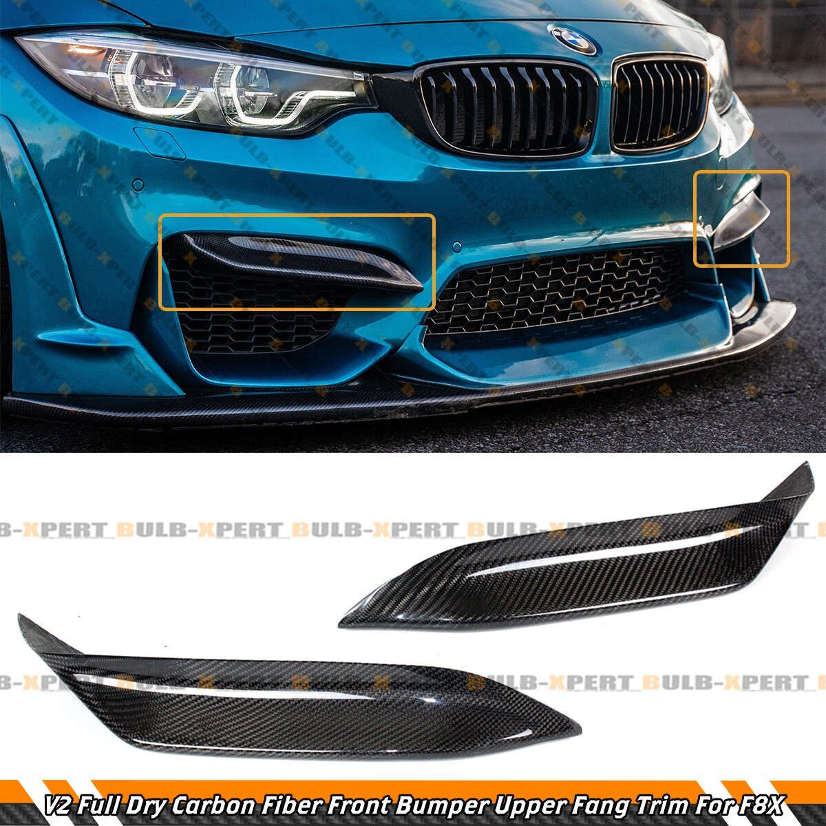 FOR 15-19 BMW F80 M3 F82 F83 M4 V2 DRY CARBON FIBER FRONT BUMPER