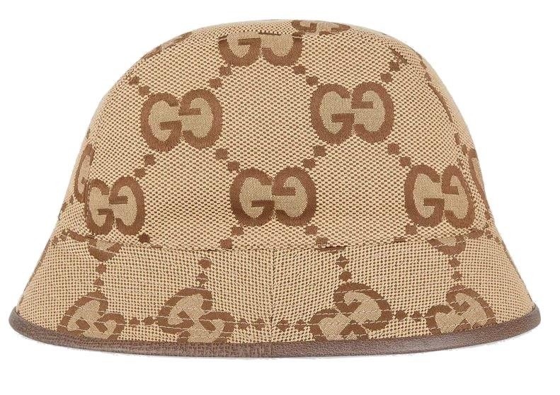 NEW GUCCI JUMBO GG LOGO BEIGE BROWN BUCKET FEDORA HAT LARGE UNISEX