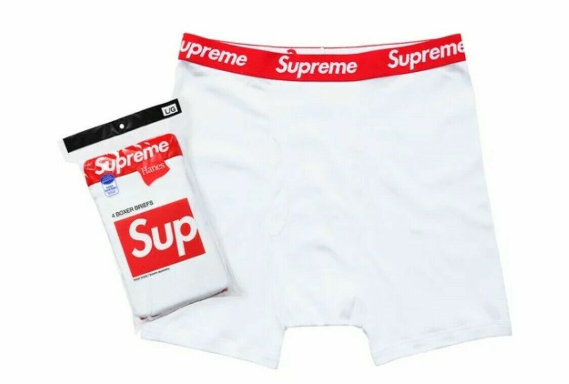 Supreme Hanes Boxer Briefs 4 Pack White Red Box Logo Large L