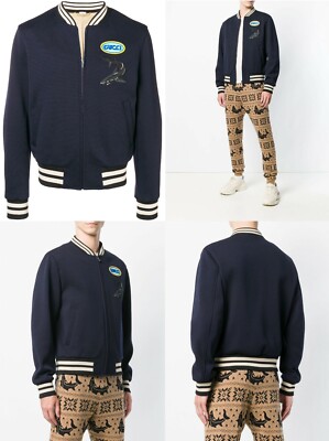 GUCCI sz IT 44 US XS Mens Navy Shark Logo Patch Zipped Bomber