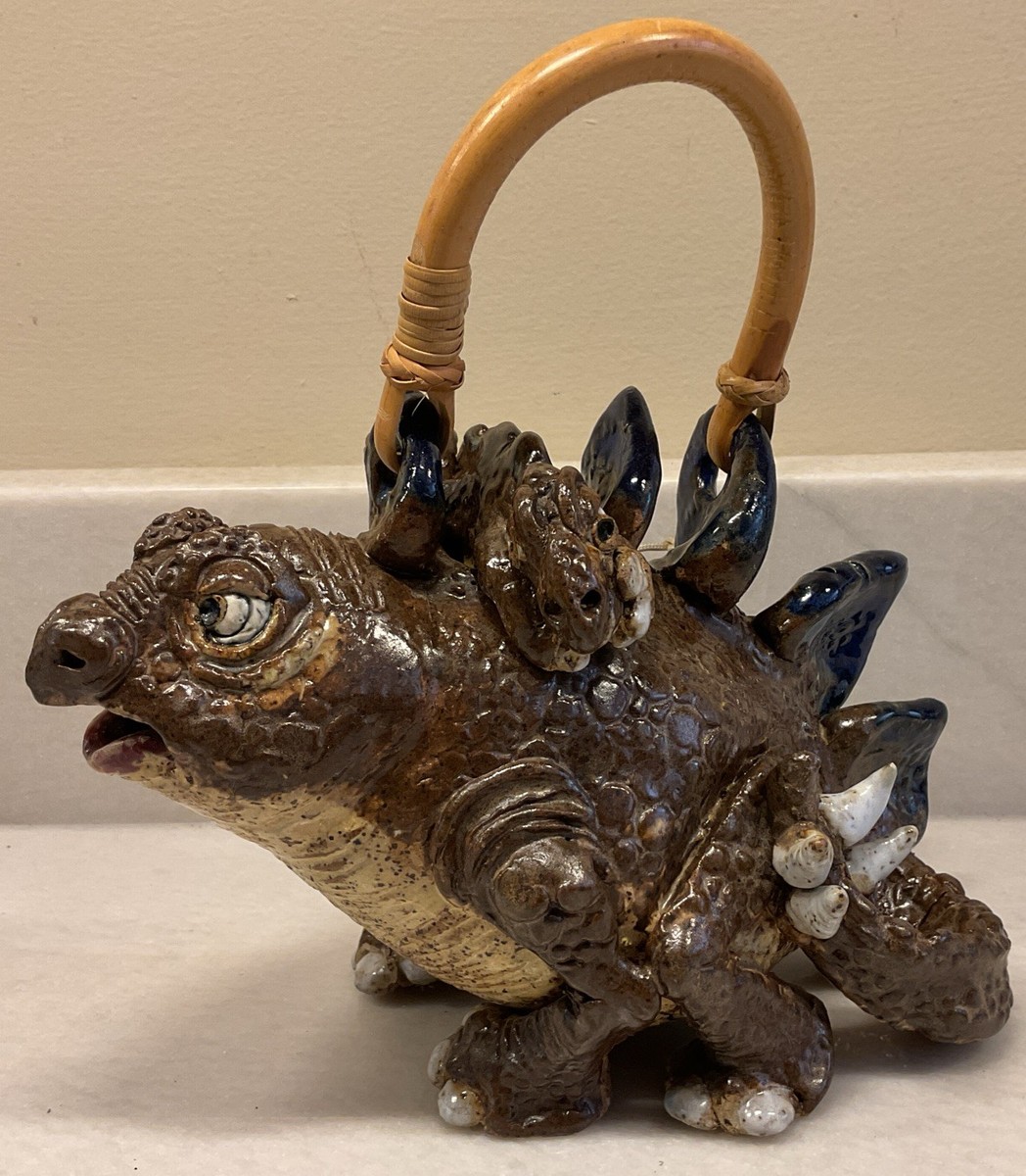 Vintage Tommy R. Clark Studio Pottery Stegosaurus Dinosaur Teapot