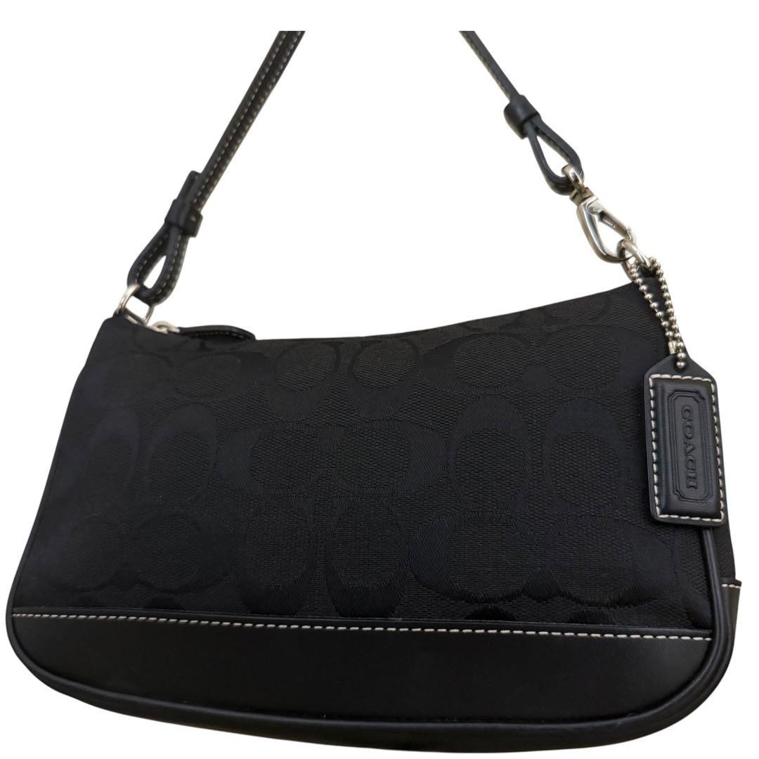 Coach Signature Demi mini Pouch Hand Bag Canvas Leather Black 6094