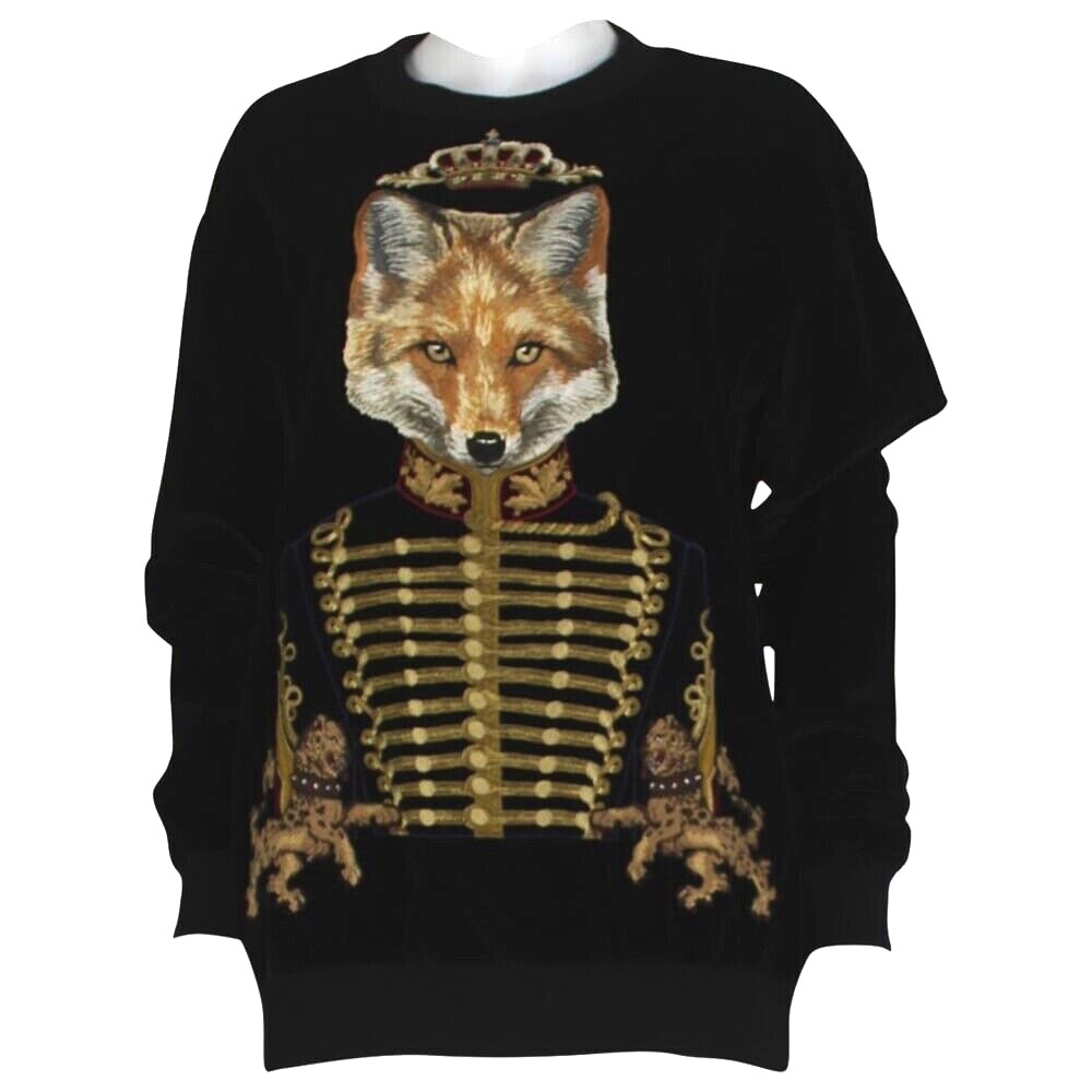 Dolce and Gabbana Black Velvet Royal Fox Sweatshirt IT 52 | eBay