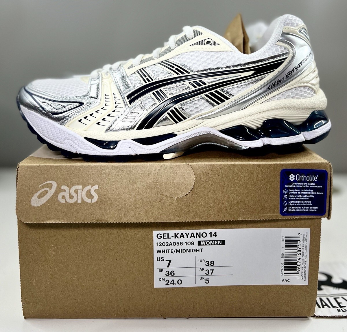 NEW ASICS GEL-Kayano 14 Low White Midnight | Women's Size 7