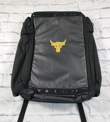 Under Armour UA Project Rock Duffle Backpack Bag Black Gold Gym