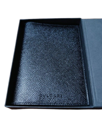 Bvlgari Logo Passport Case Black Leather Card Holder Men's