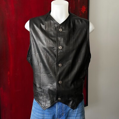 GIANNI VERSACE Black Alligator Embossed Leather Vest size 54, from