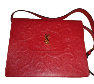 YVES SAINT LAURENT Red Arabesque Shoulder Bag Vintage Leather YSL