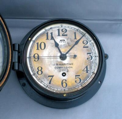 Vintage Seth Thomas US MARITIME COMMISSION Clock in Wood Case Wind